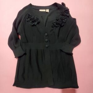 ✨️ Vintage Y2k 2000s 00s DKNY Jeans Black Knit Flower Floral 3/4 Sleeves